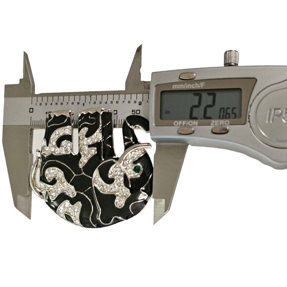 Black Enamel Clear Rhinestone Silver Tone Elephant Brooch L138 - Picture 7 of 8